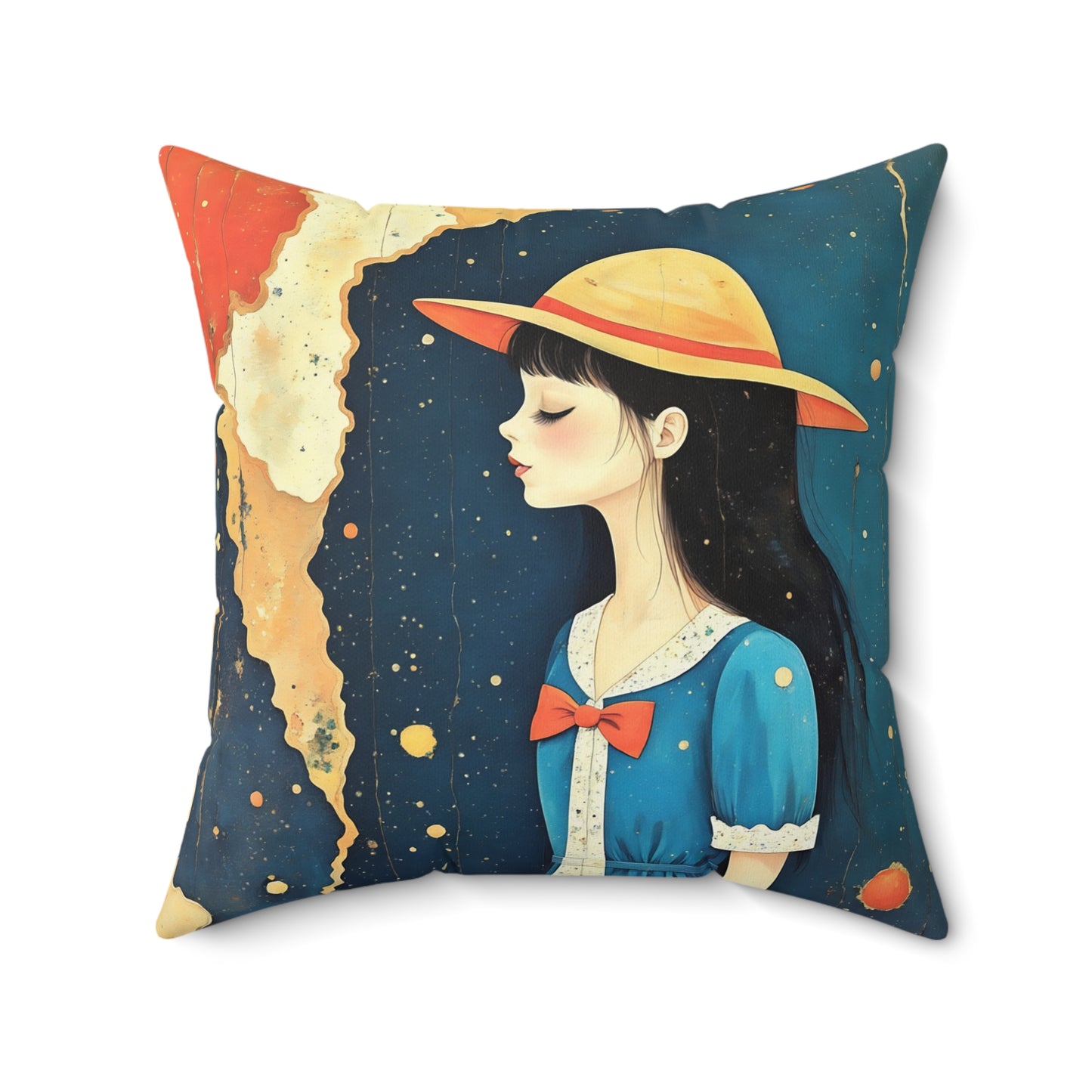 Madeline with yellow hat   Square Pillow - by Fairyhill Studio