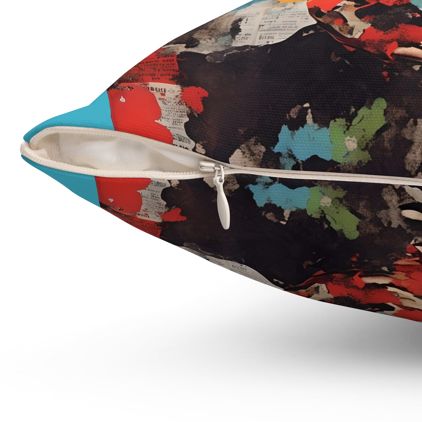 Square Pillow Colorful Fashion Model with Hat Collage Art