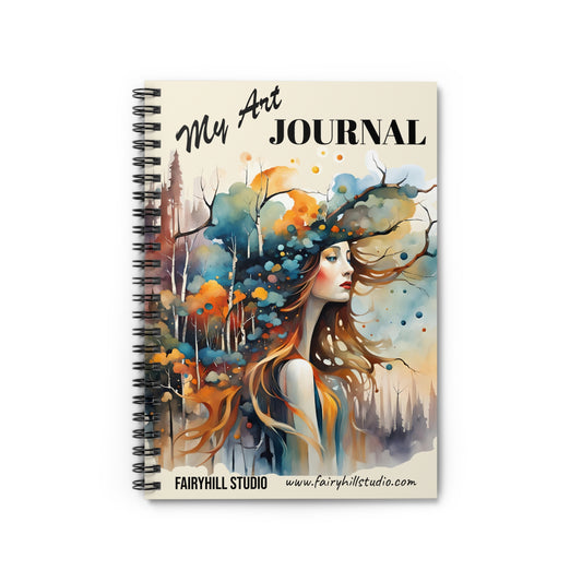 Art Journal Notebook woman with a hat colorful art by Fairyhill studio