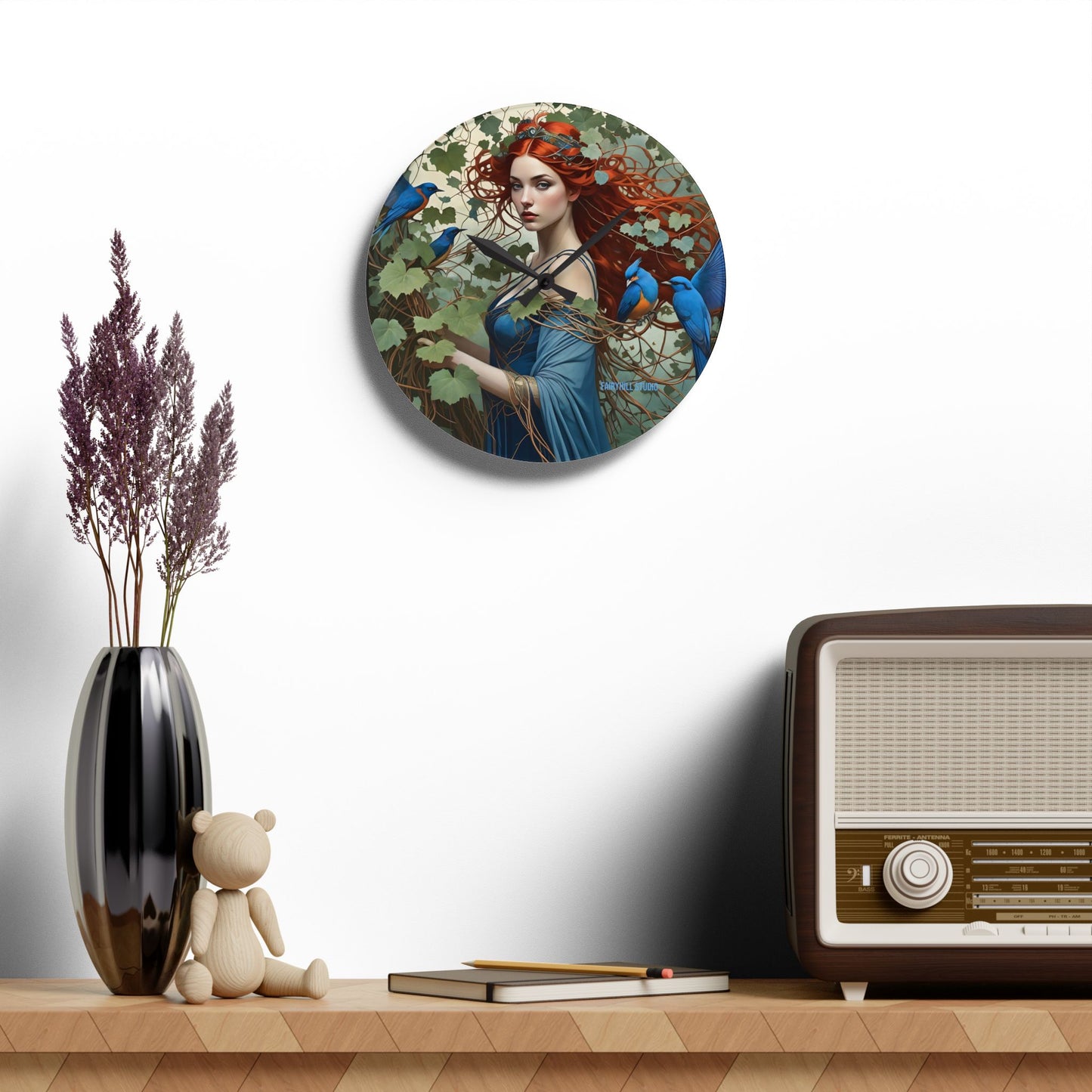 Wall Clock - Beauty with Blue Birds in Tropical Forest