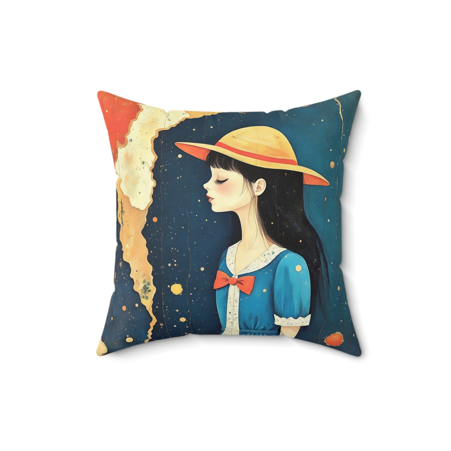 Madeline with yellow hat Square Pillow - by Fairyhill Studio