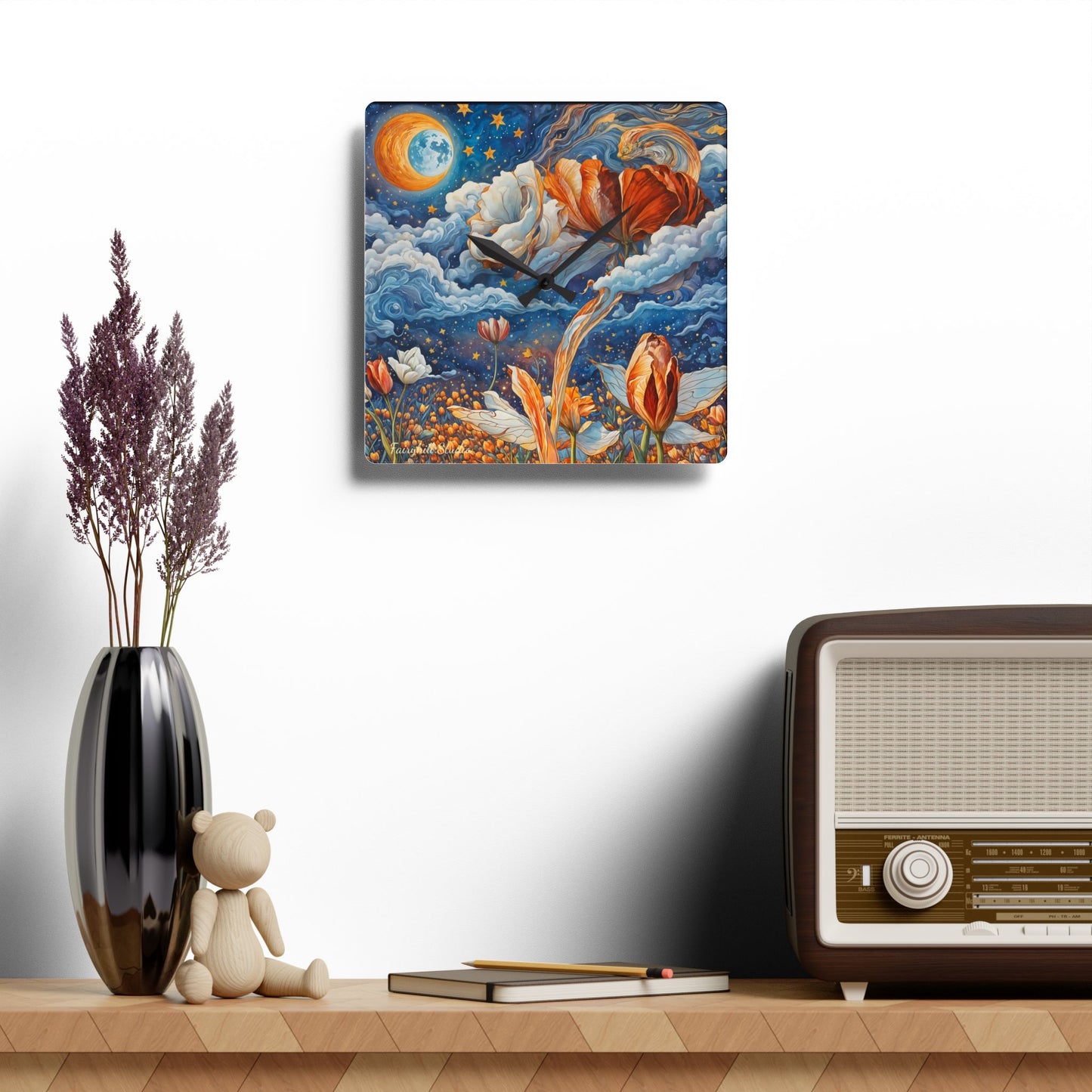 Celestial Tulips Mindfulness Acrylic Wall Clock
