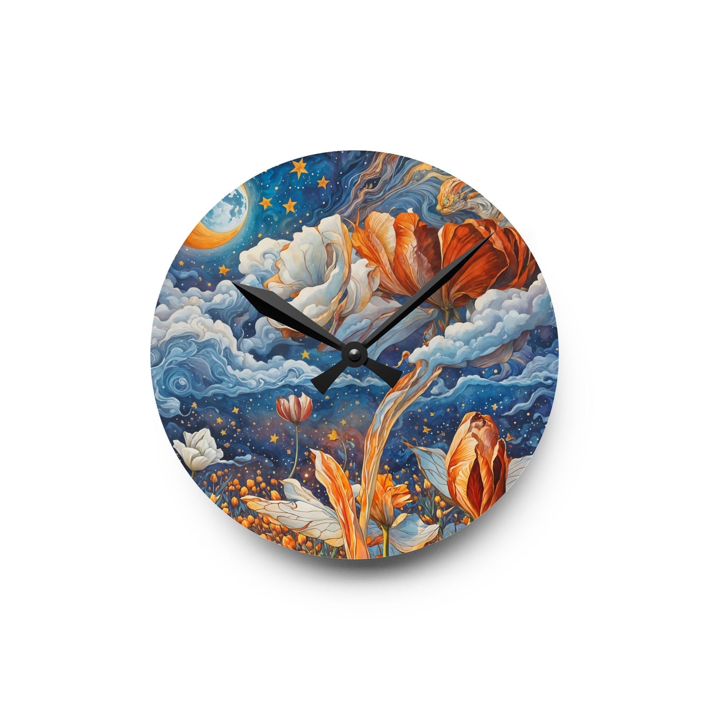 Celestial Tulips Mindfulness Acrylic Wall Clock