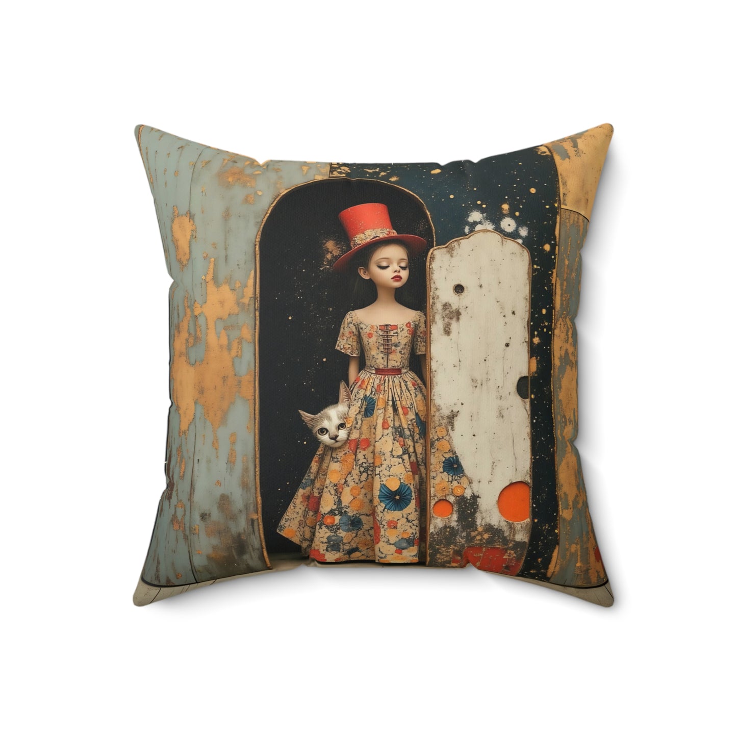 The Cat, the Hat, and the Looking Glass l Square Pillow - by Fairyhill Studio