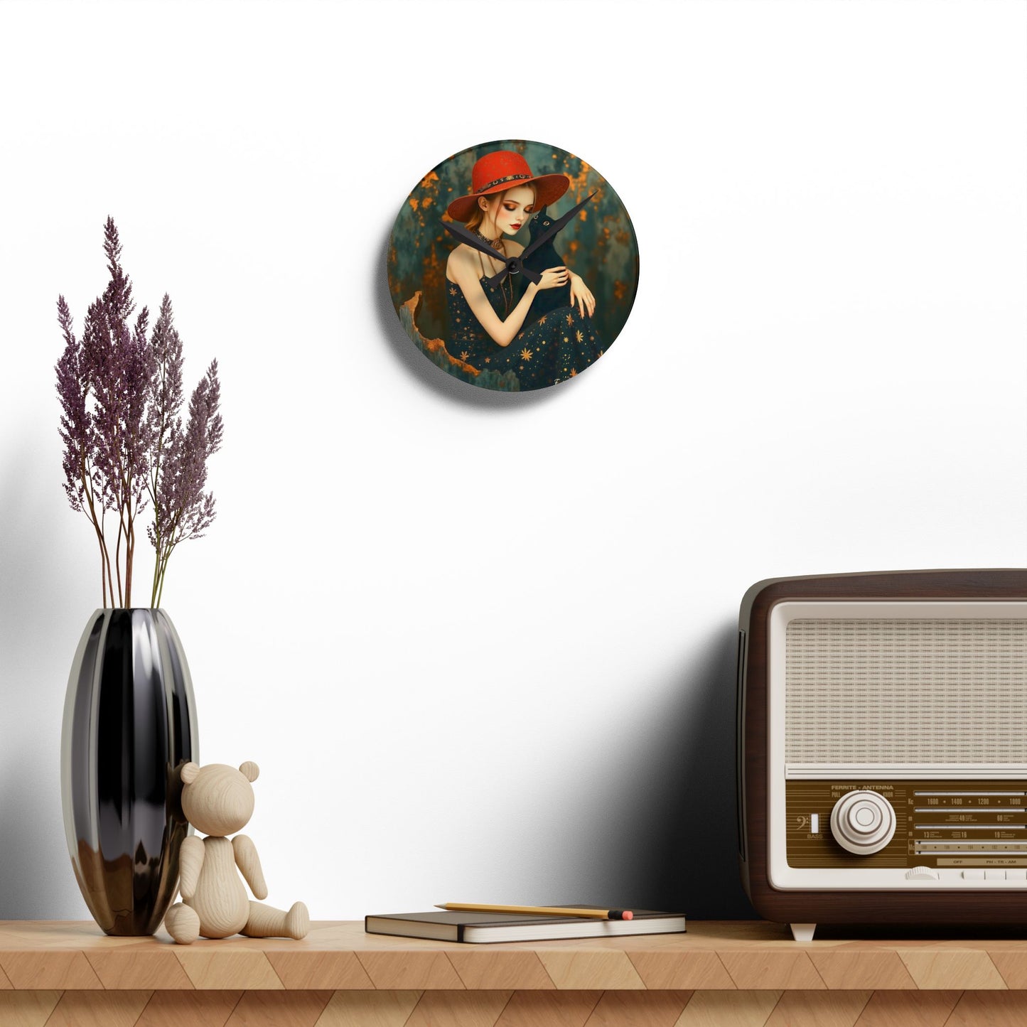 Girl with black cat Wall clock Gift Acrylic Wall Clock