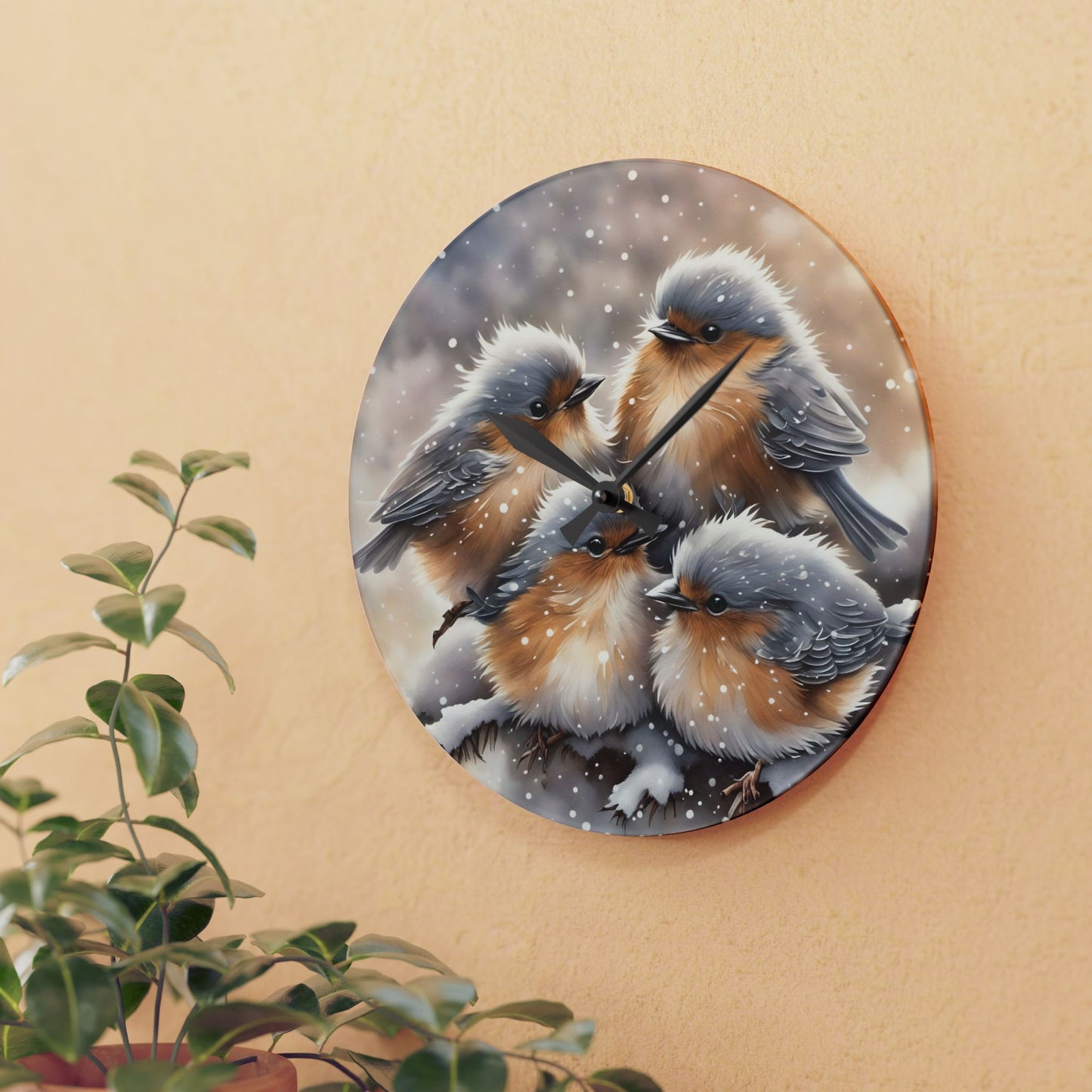 Winter Birds Acrylic Wall Clock