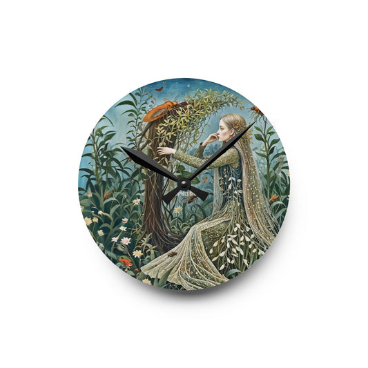 Acrylic Wall Clock -  Botanical garden and creatures Art