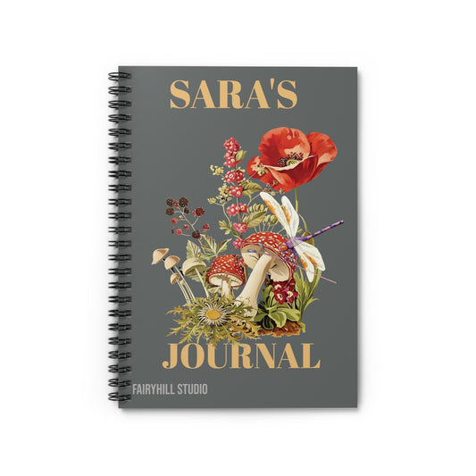 Botanical Mushroom,Dragonfly, Personalized Notebook, Personalized journal, Mushroom, Wildflower,