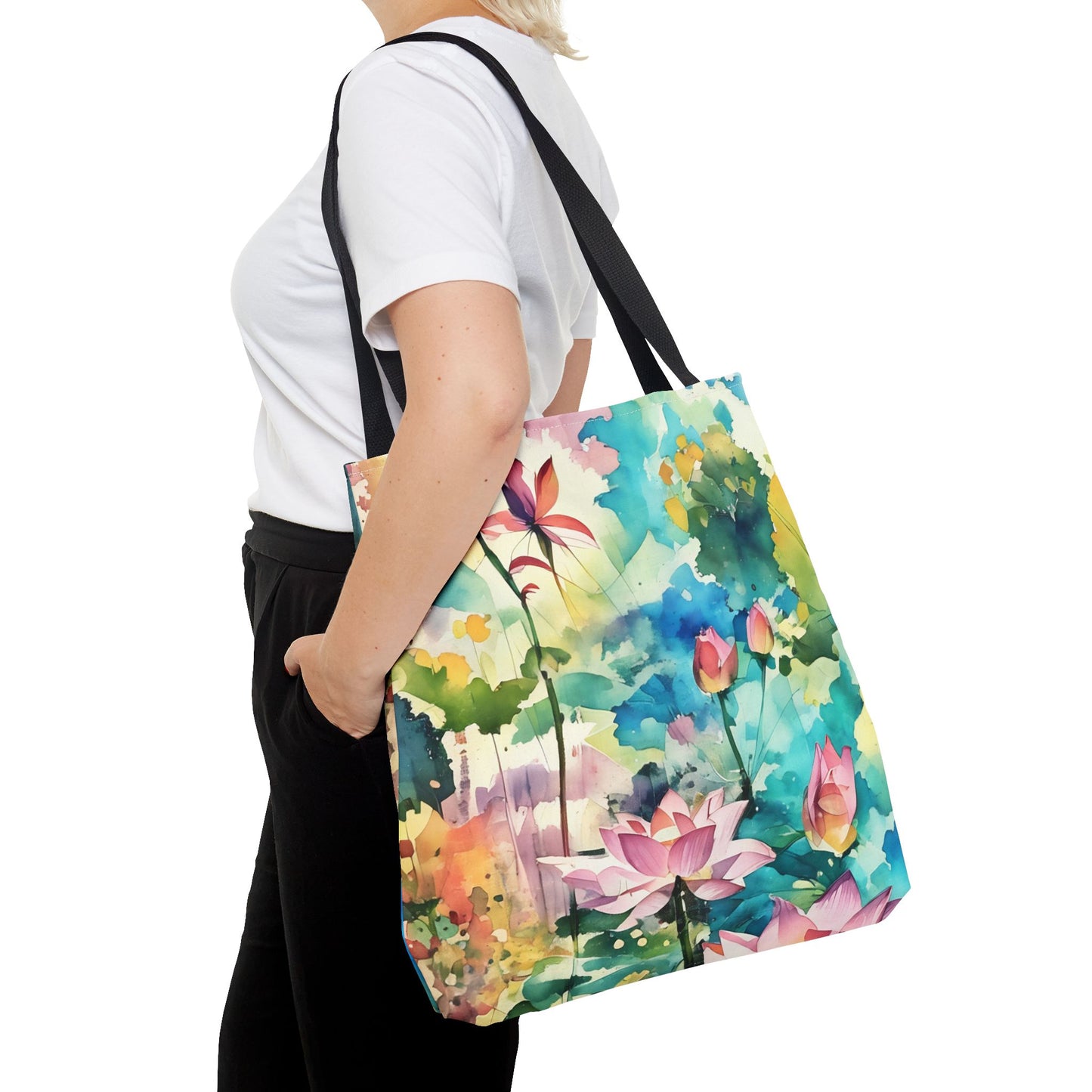 Tote Bag with lotus flower art(AOP)