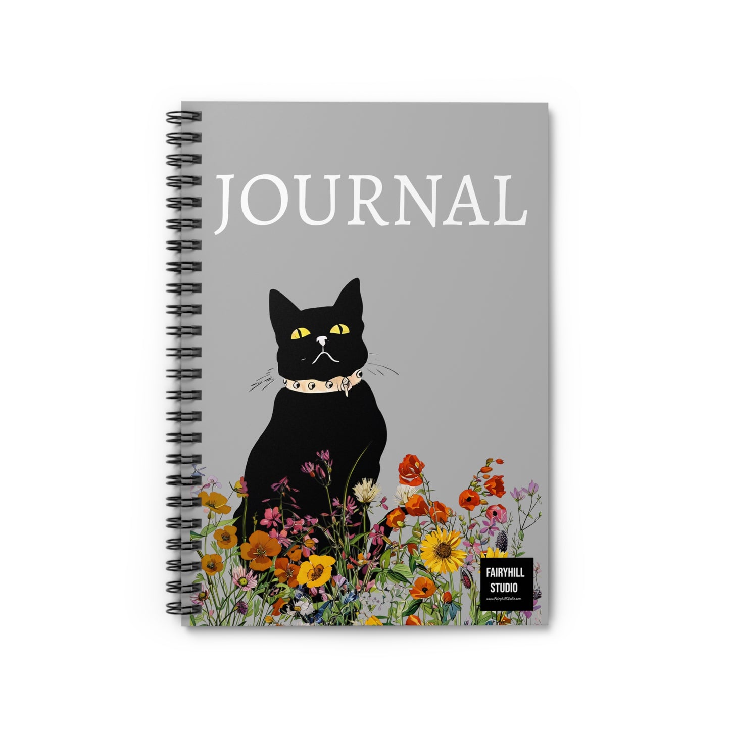 Spiral Notebook - Black Cat in Spring Flowers Art Journal, Personalized
