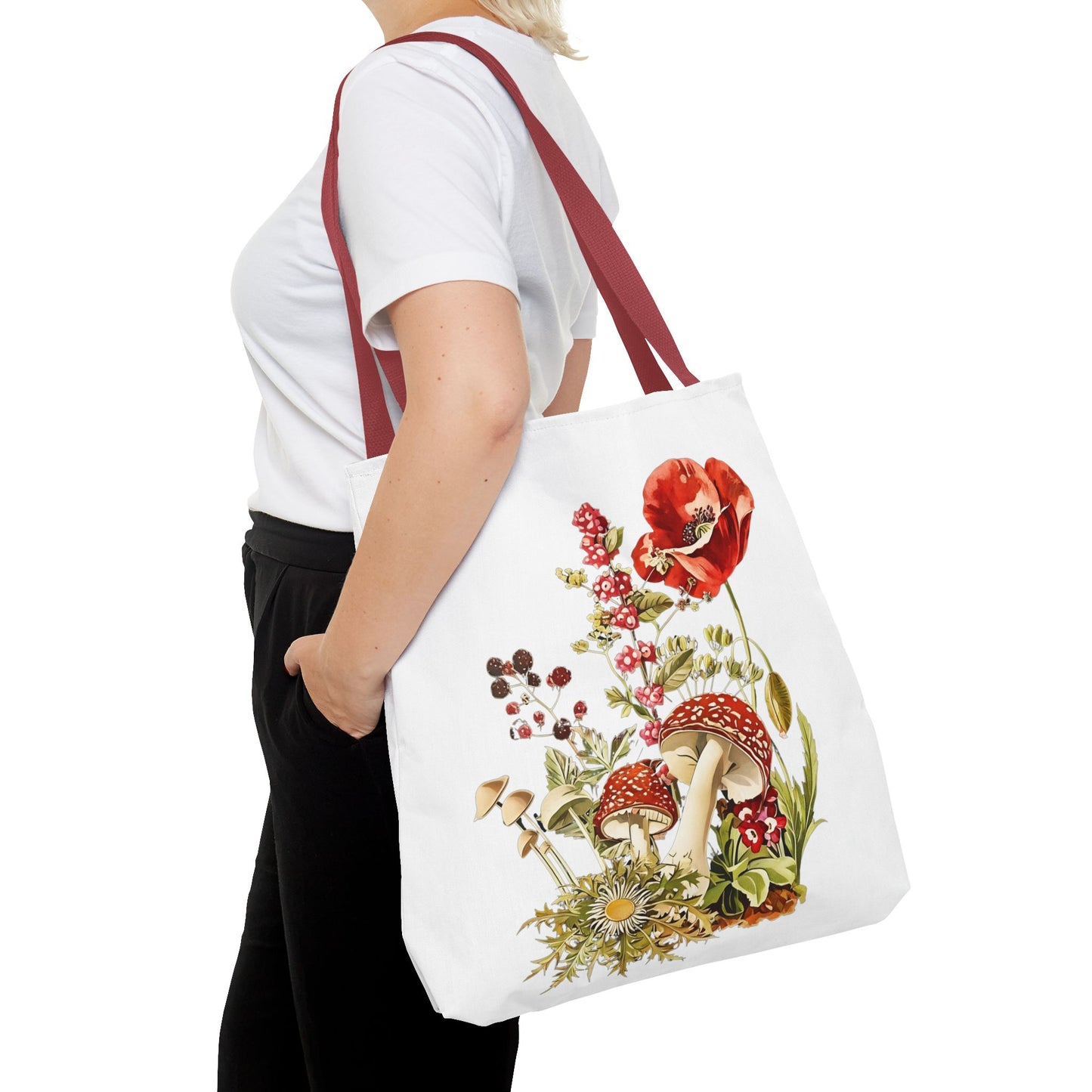 Tote Bag - Red Poppies and Amanita Muscaria Mushrooms Art Print