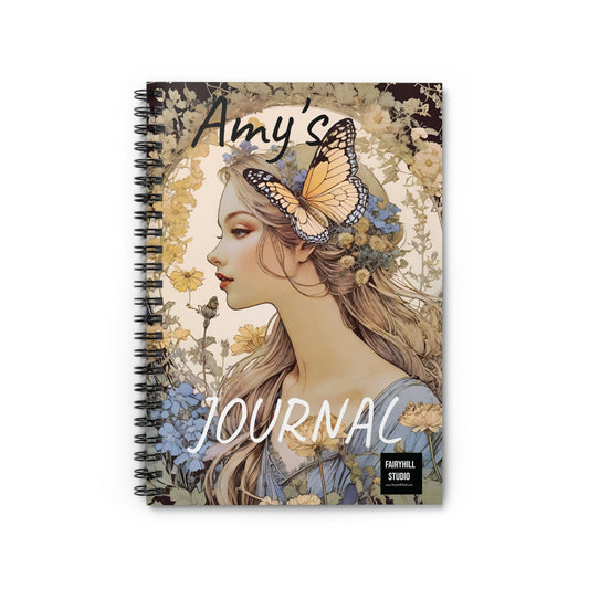 Girl with a butterfly  journal, Spiral Notebook , Ruled Line, Personalized Journal Gift notebook - Customized Journal Personalized Notebook
