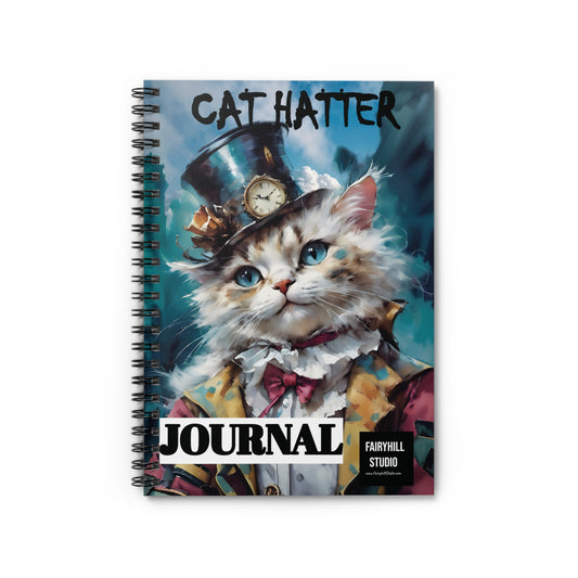 Cat Hatter  journal, Spiral Notebook  journal , Ruled Line,