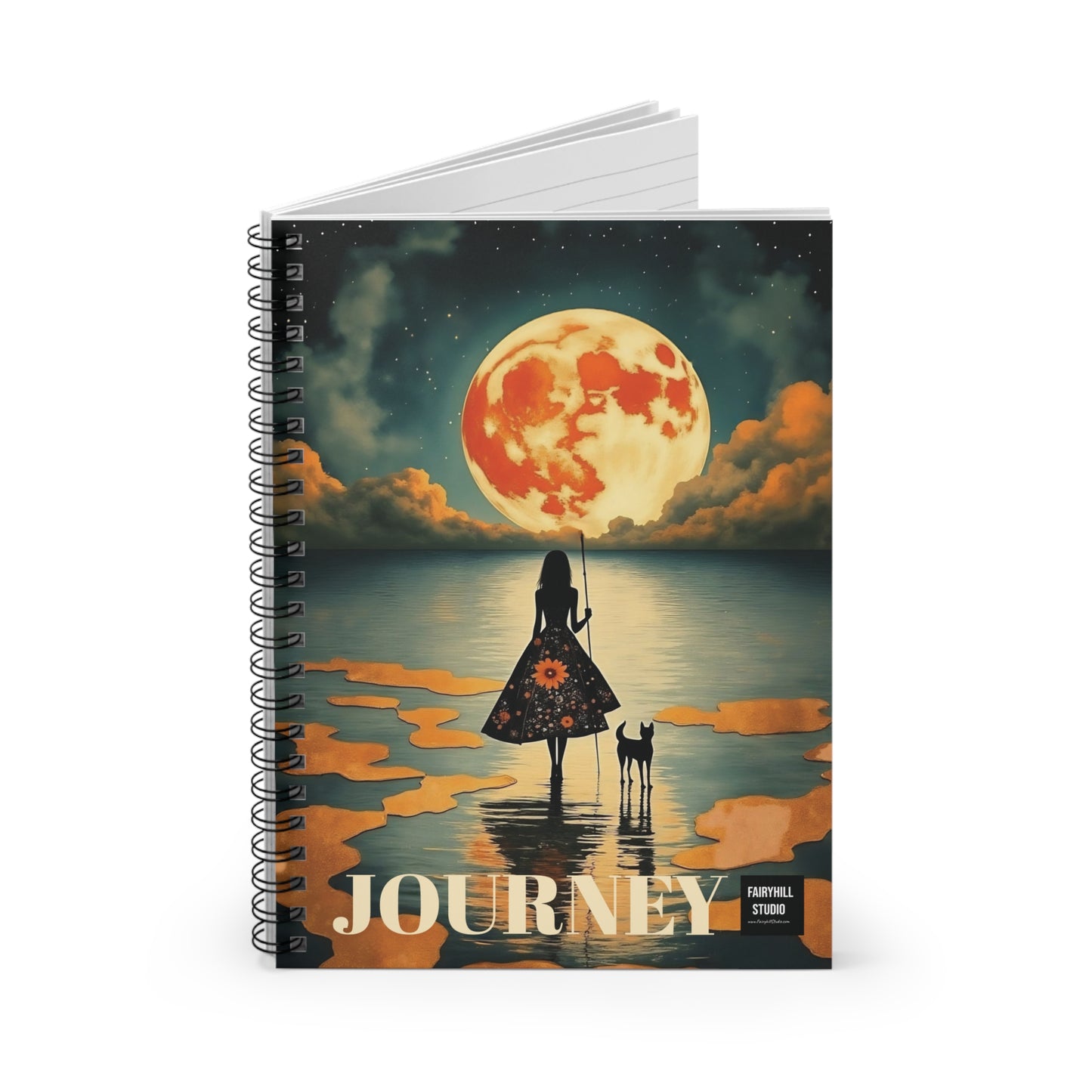 Girl with a fullmoon balloon  Spiral Notebook fairyhill studio