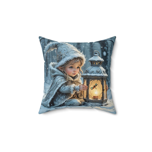 Square Pillow Winter Fairy Elf Dragonfly Lantern Art