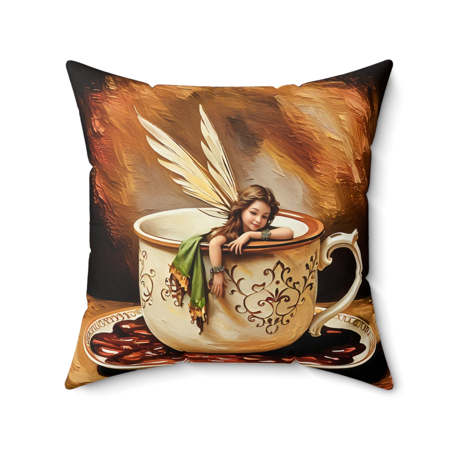Square Pillow - Coffee Cup Fairy Spun Polyester Pillow for Coffee and Hot Chocolate Lovers