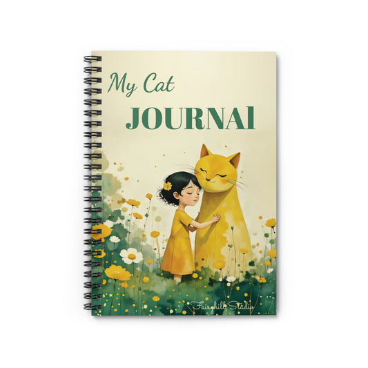 Spiral Notebook - Be Mindful Girl  with a yellow cat art Journal