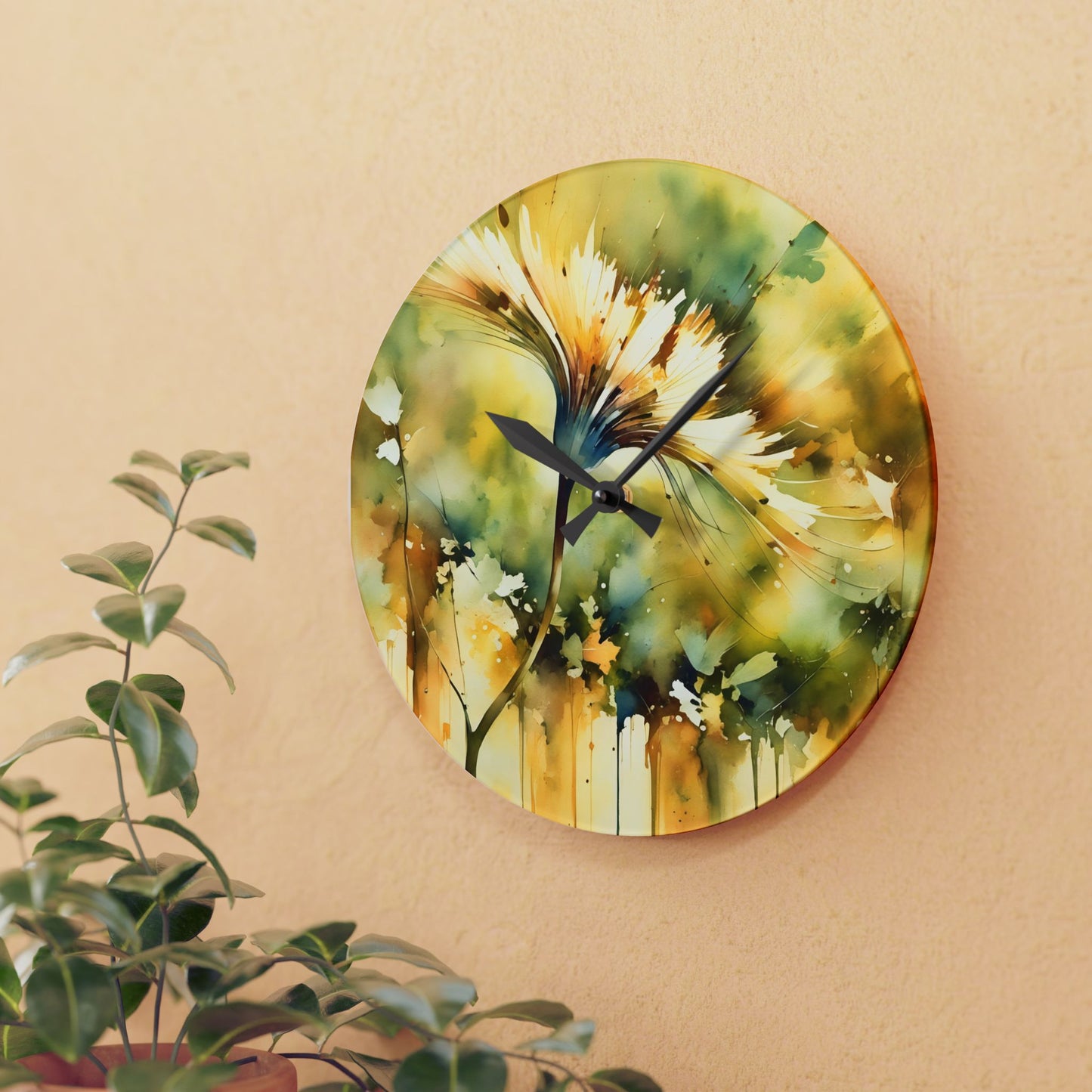 Yellow flower Acrylic Wall Clock