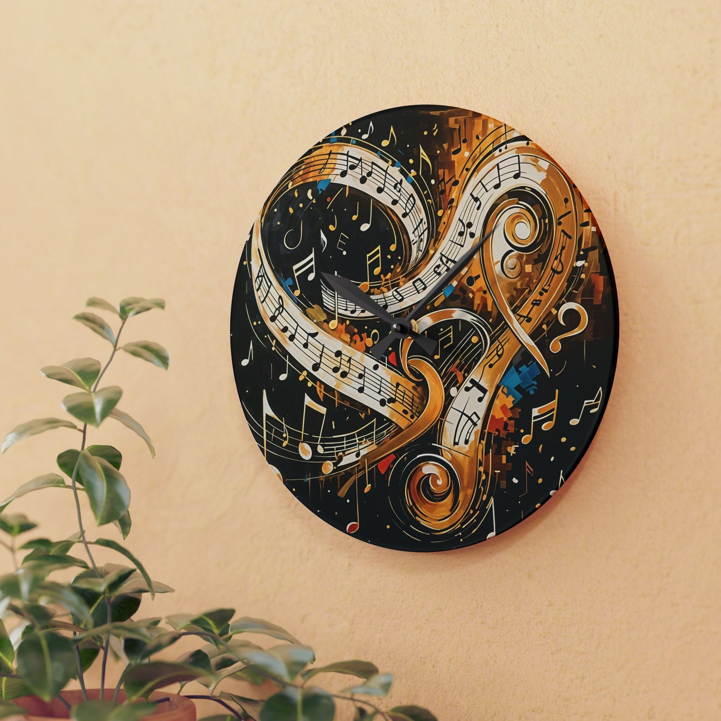 Wall Clock - Holiday Music Notes Art by Fairyhill Studio