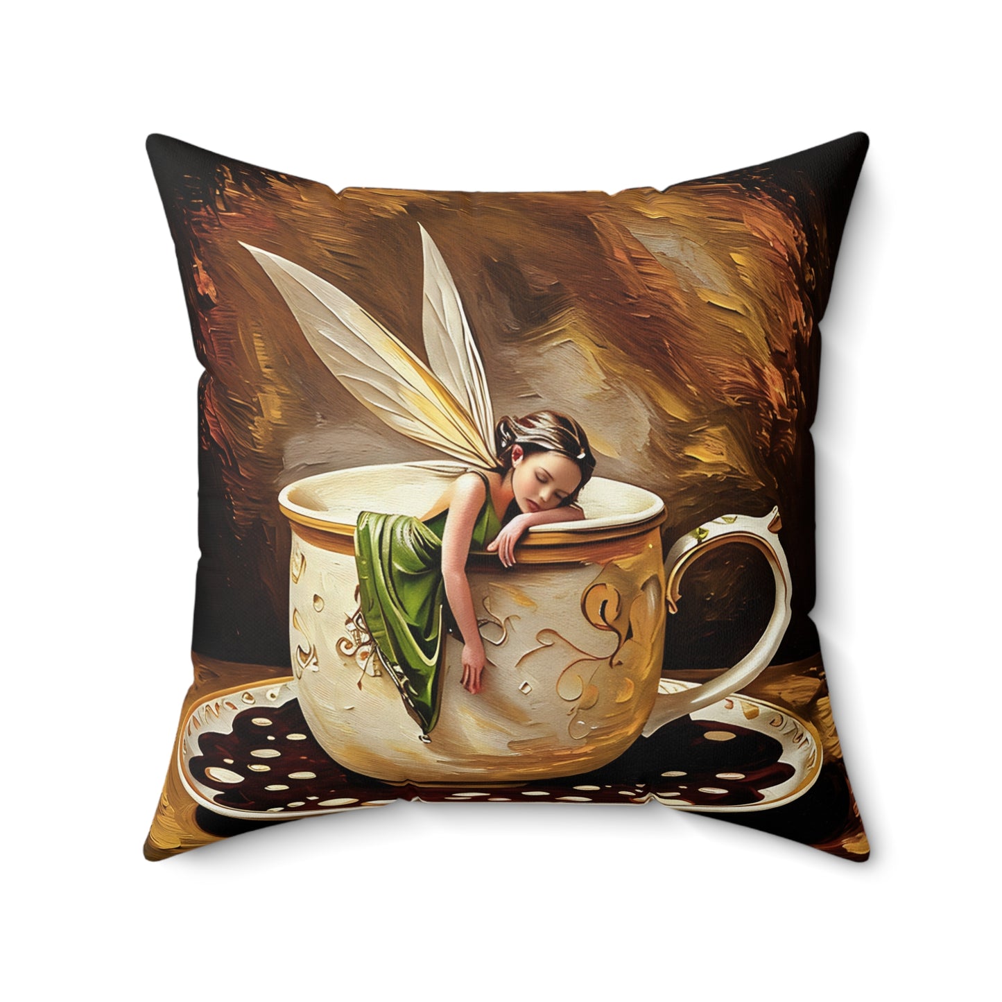 Square Pillow - Coffee cup/Fairy Pillow Art by Fairyhill Studio