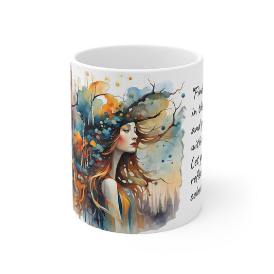 Mug Summer Girl with  Colorful Hat finding Magic
