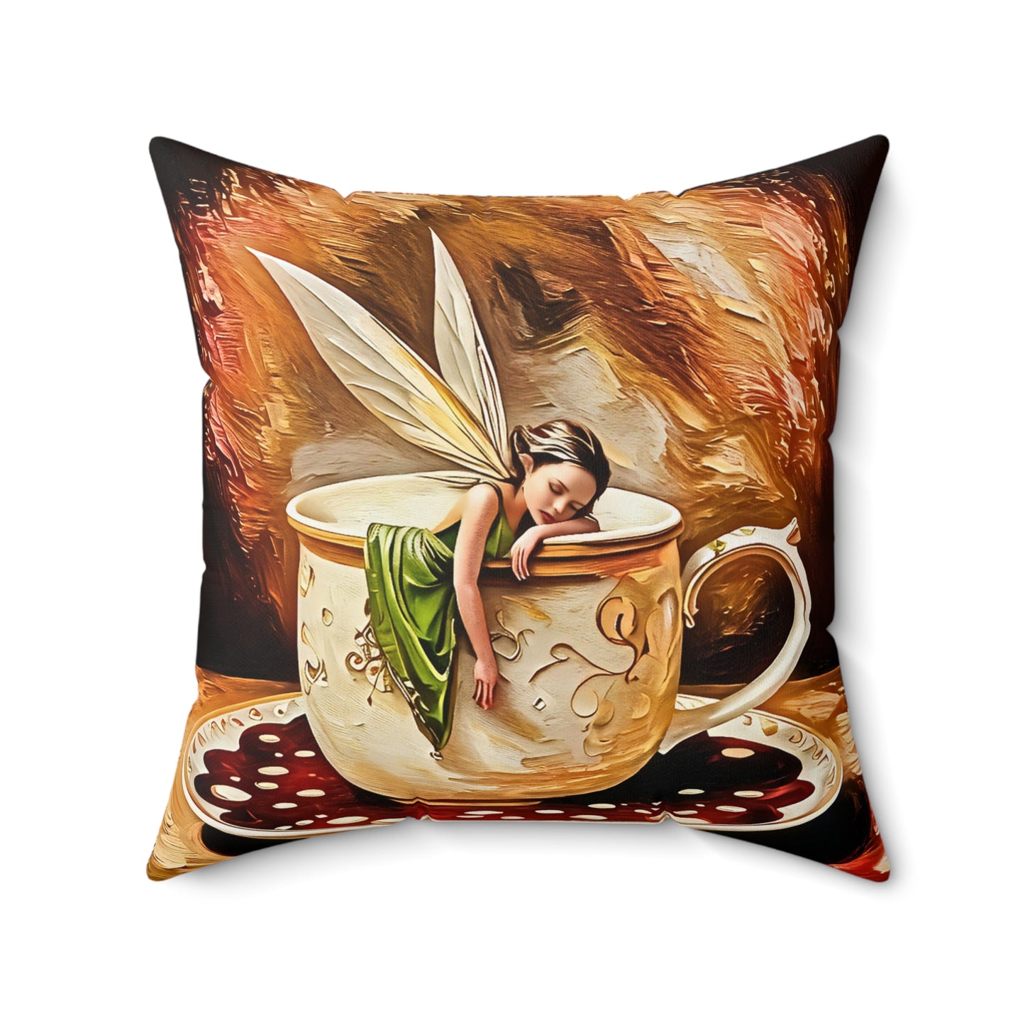 Square Pillow - Coffee Cup Fairy Pillow Art by Fairyhill Studio