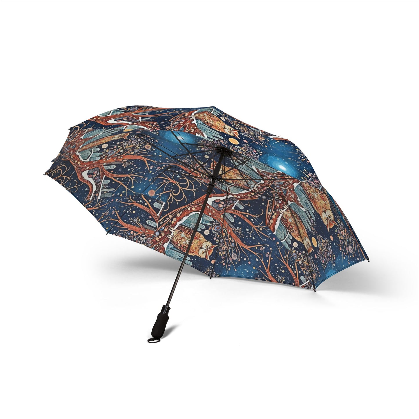 Artistic Owl Design Semi-Automatic Foldable Umbrella, Unique Rain Gear, Gift for Nature Lovers, Stylish Outdoor Accessory, Floral Print