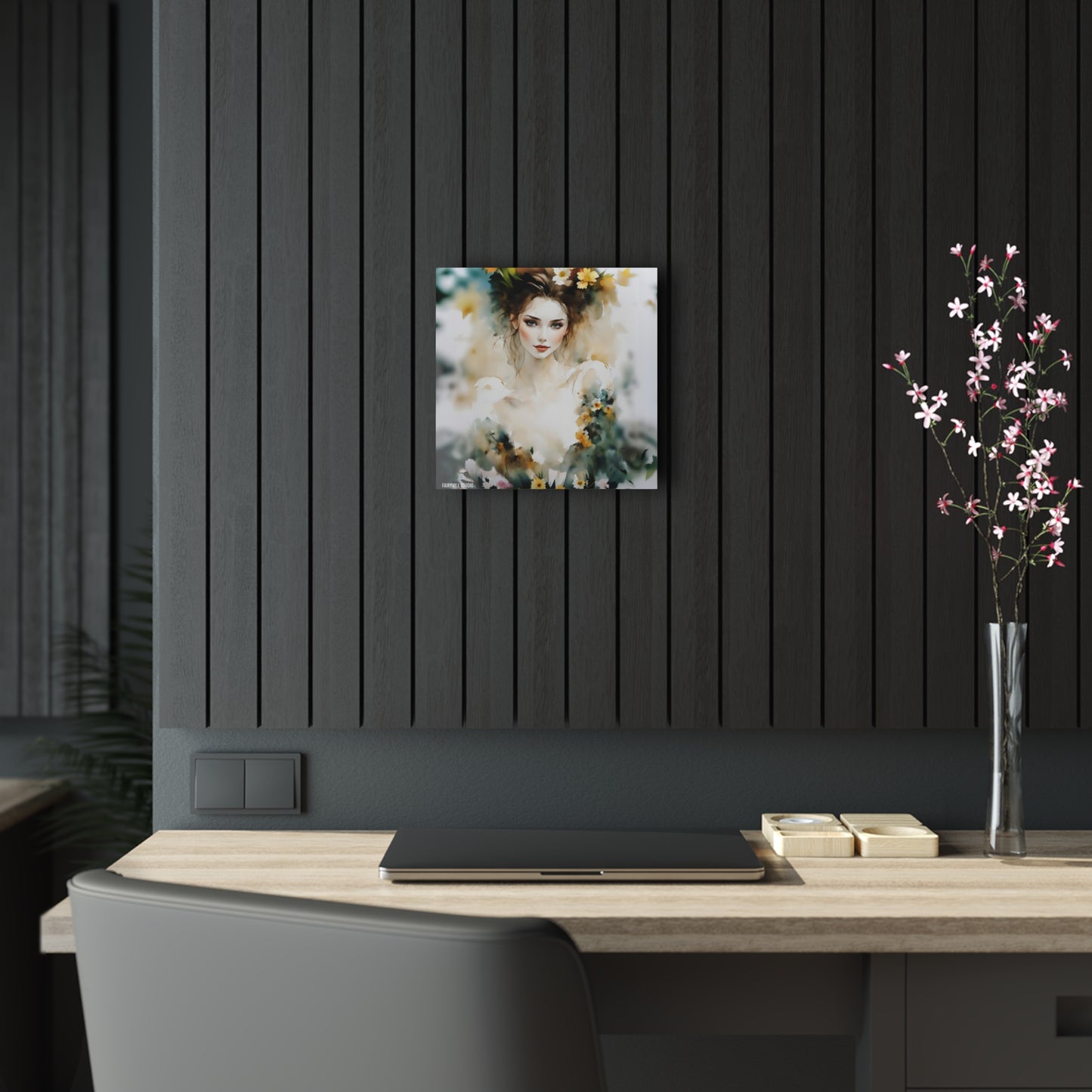 Art Acrylic Prints Beautiful girl in flowers water color art