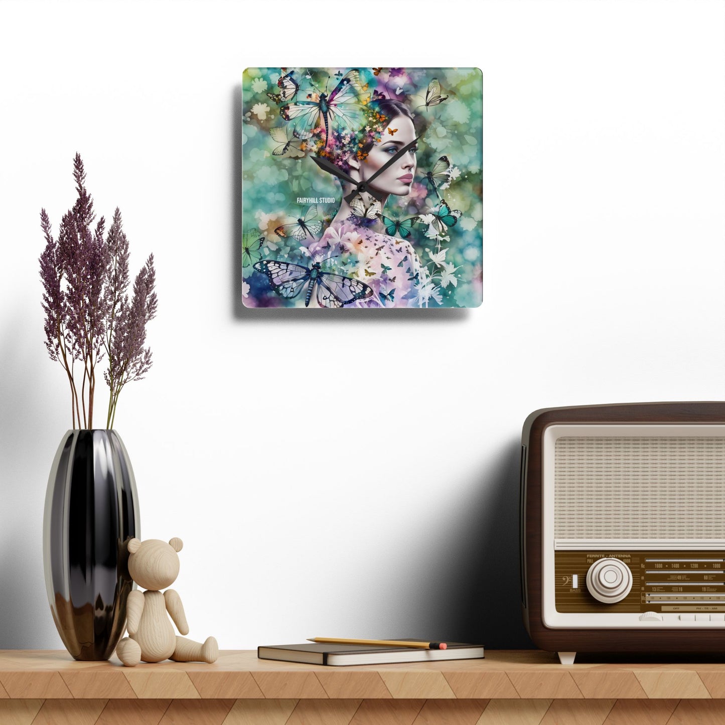 Acrylic Wall ClockLady in Butterfly Santuary /Art