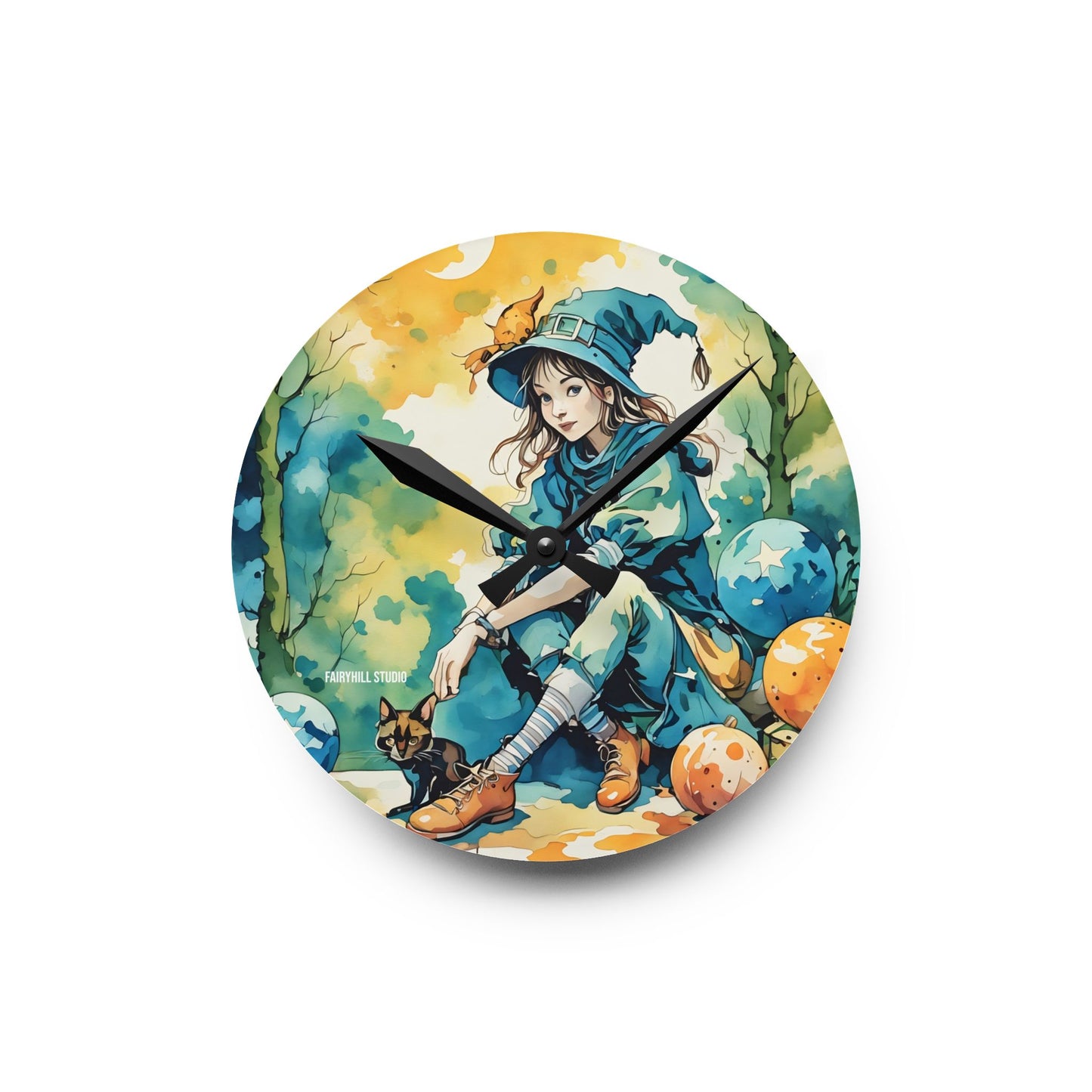 Acrylic Wall Clock -Girl with cat Art