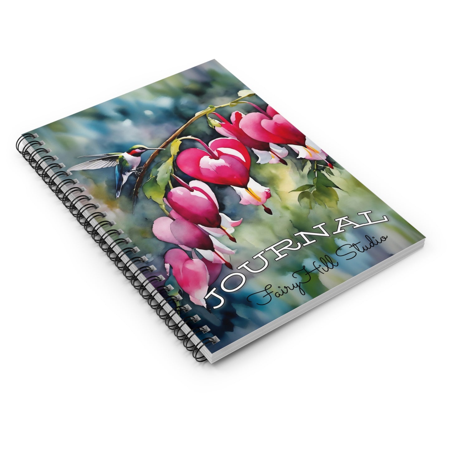 Spiral Notebook - Watercolor Hummingbird and Bleeding Hearts Art
