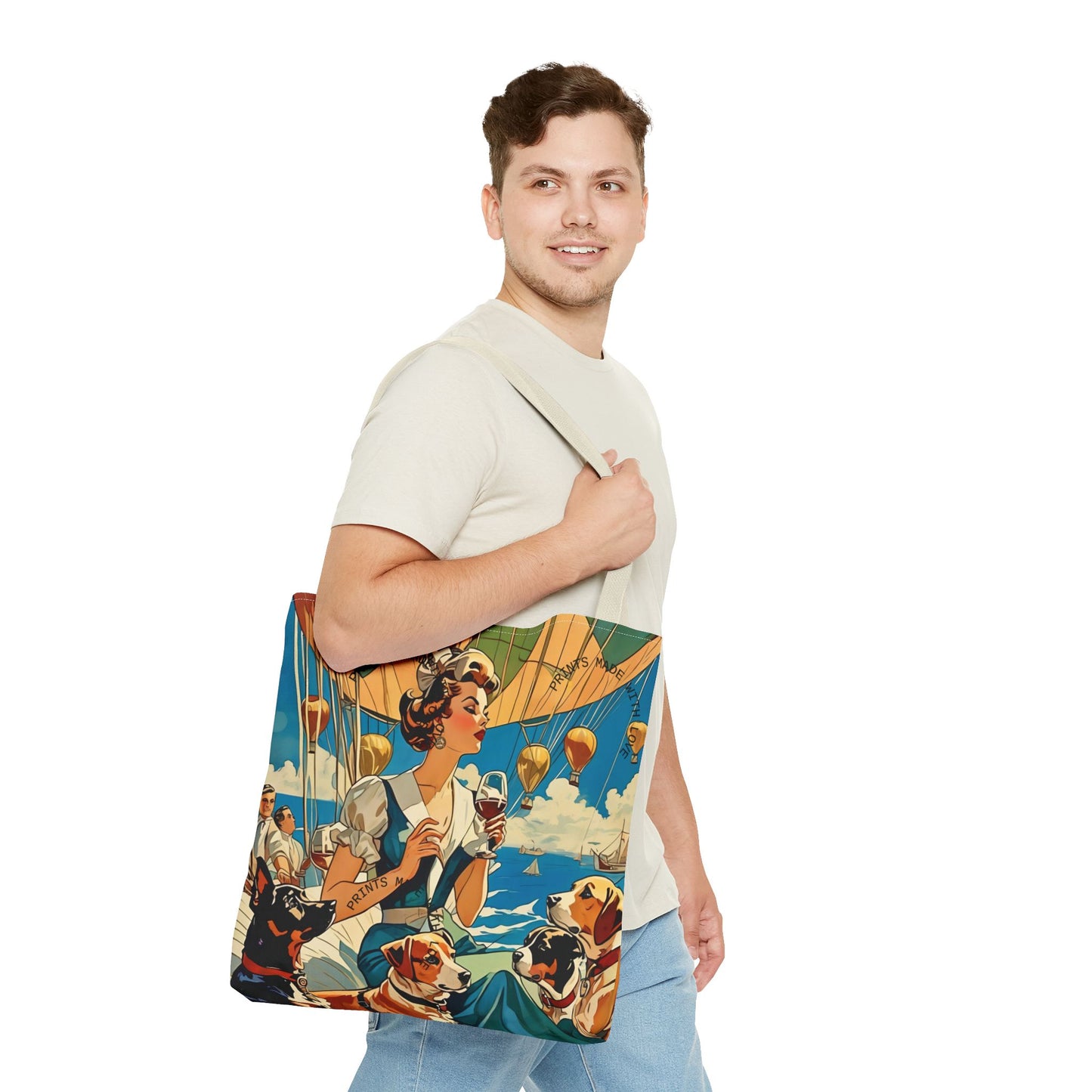 Vintage Hot Air Balloon Dog Lover Tote Bag