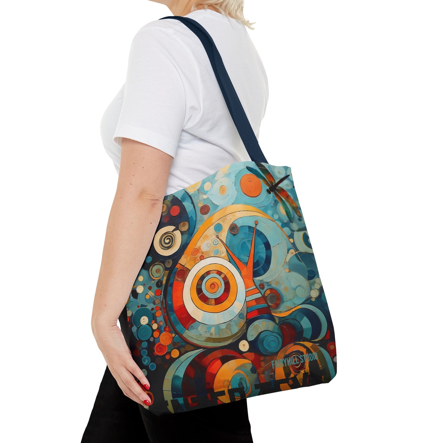 Canvas tote bag Art - Abstract Colorful Snail Dragonfly Circle
