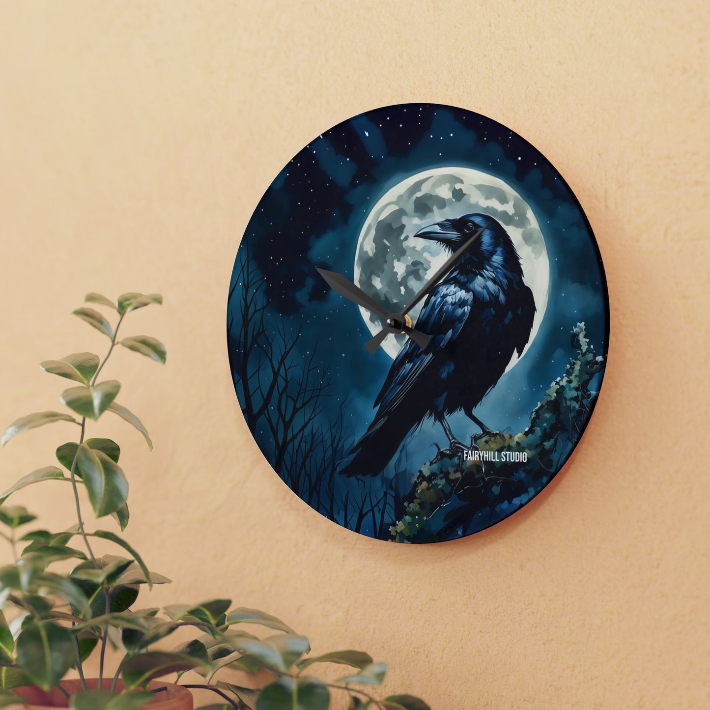 Acrylic Wall Clock -Raven and the Moon/Art