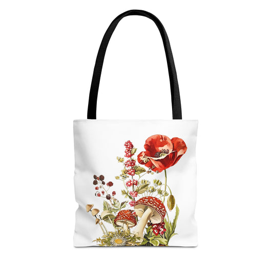 Tote Bag - Red Poppies and Amanita Muscaria Mushrooms Art Print
