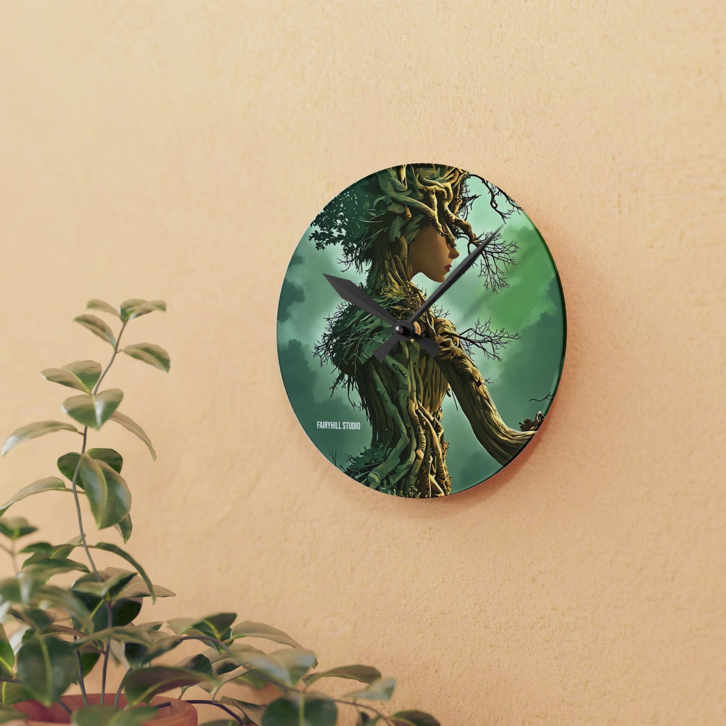 Wall Clock - Tree Dryad Art Featuring a Woman Tree Spirit