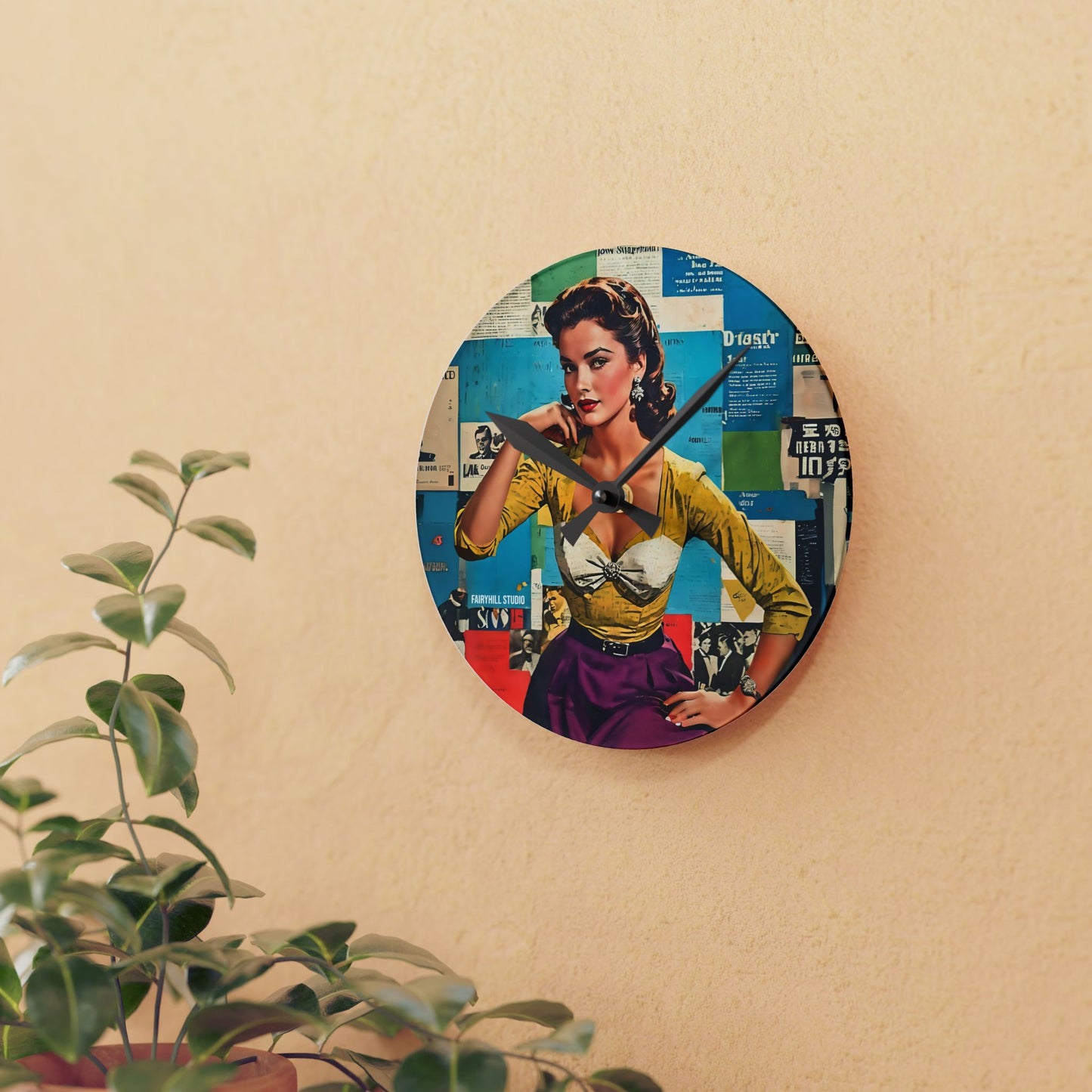 Acrylic Wall Clock - Vintage Hollywood Movie Star Art