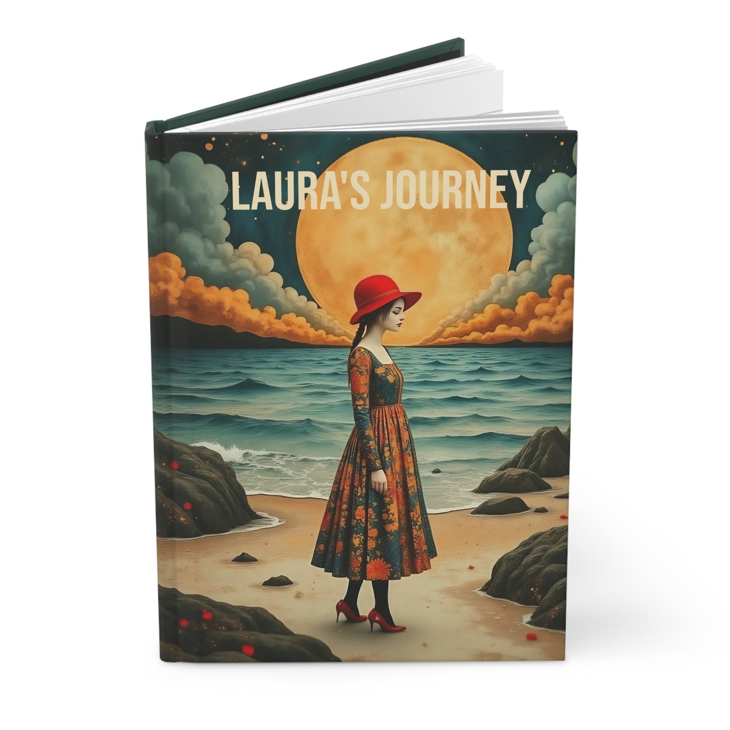 The Moon girl with red hat Journal hard Cover ,Notebook gift art Matte