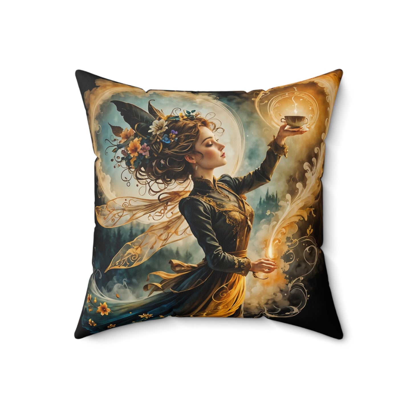 Square Pillow - Lovely Magical Fairy Holding a Candle Whimsical Art by Fairyhill Studio