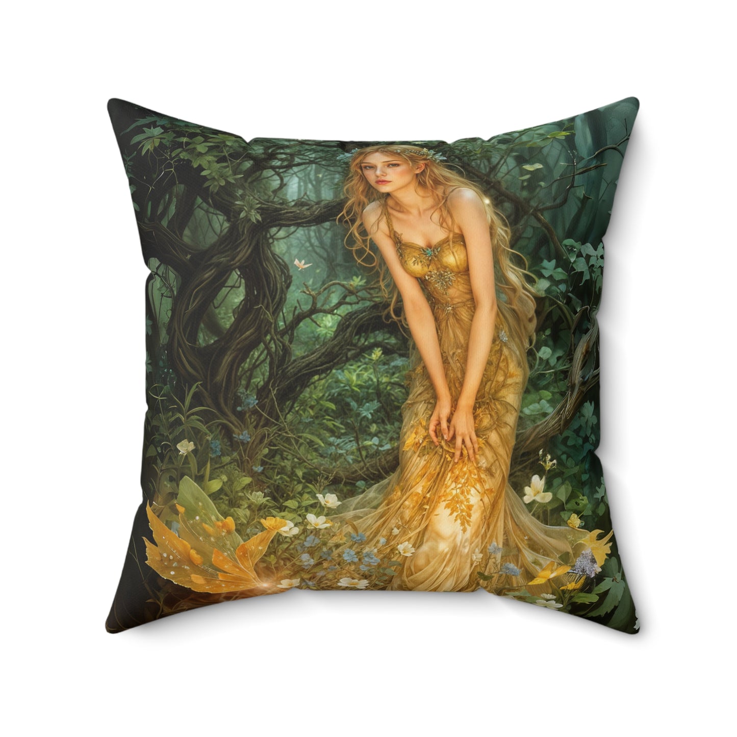 Square Pillow - Mid-Summer's Eve Fairy Forest Art by Fairyhill Studio