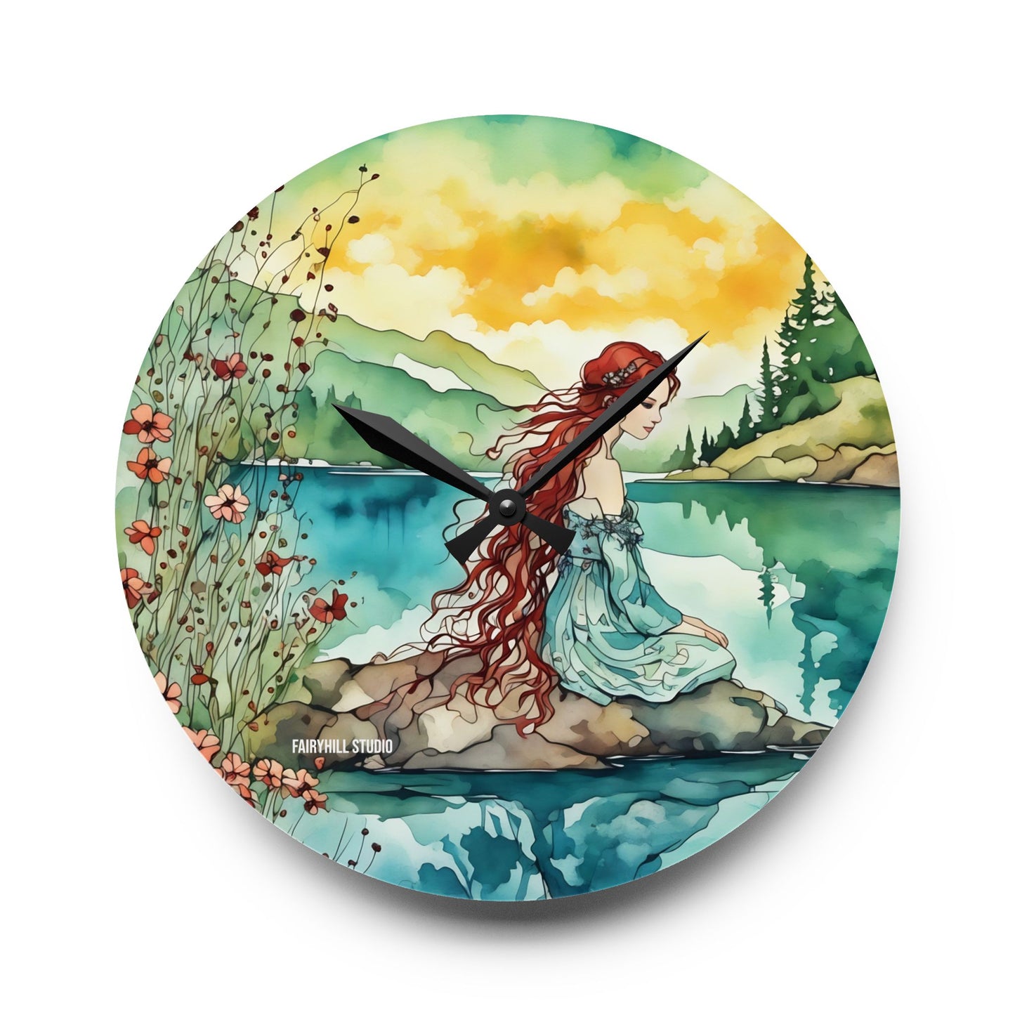 Acrylic Wall Clock - Water Fairy Watercolor Art Decor