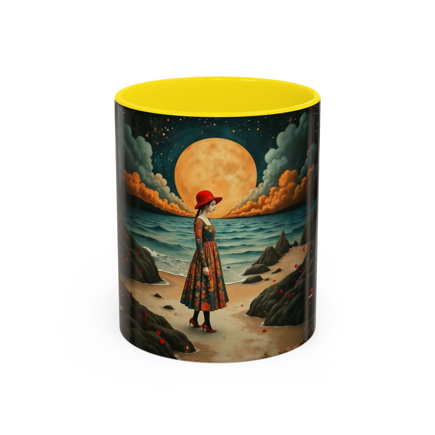 Moon girl wit red hat Art-Themed Coffee Mug - 11 & 15oz Accent Mug for Musroom  Fsiry Lovers