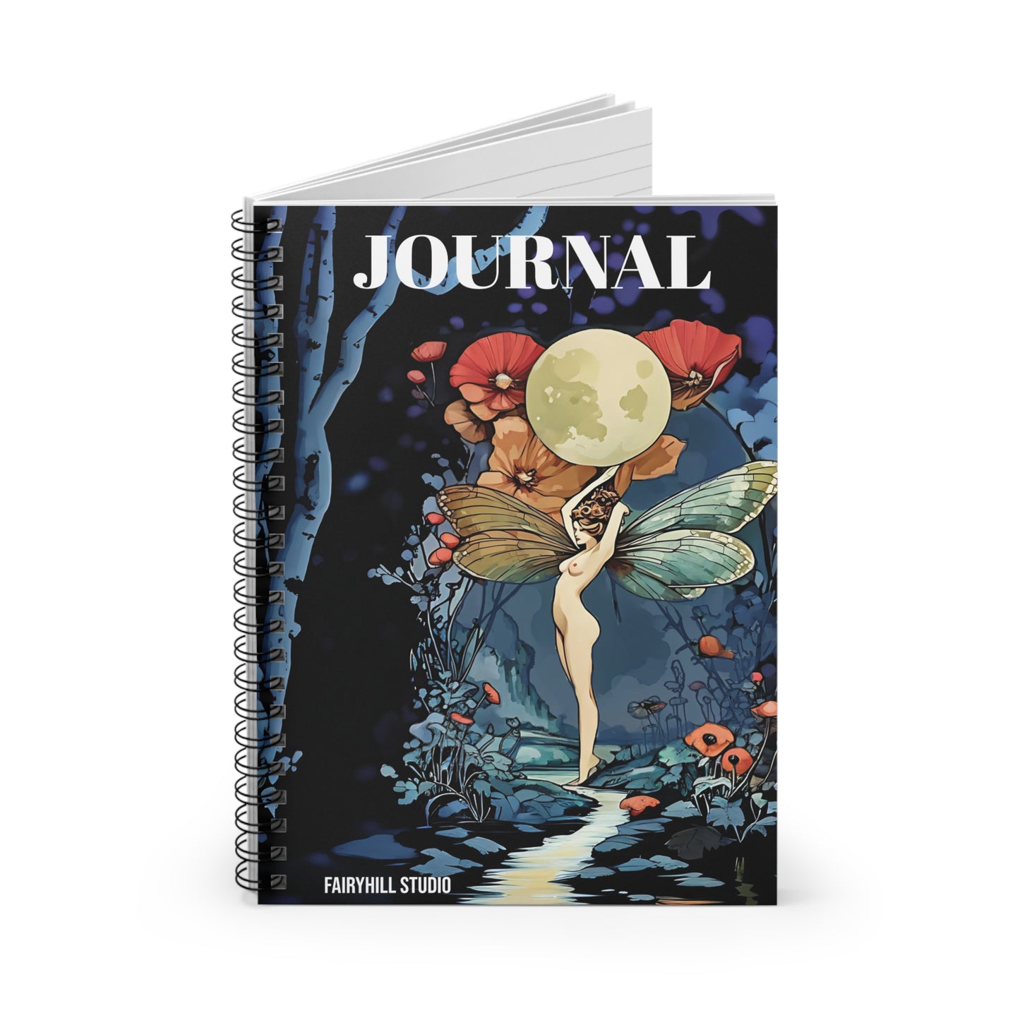 Spiral Notebook - Moon Fairy and Red Poppy Flowers Scene