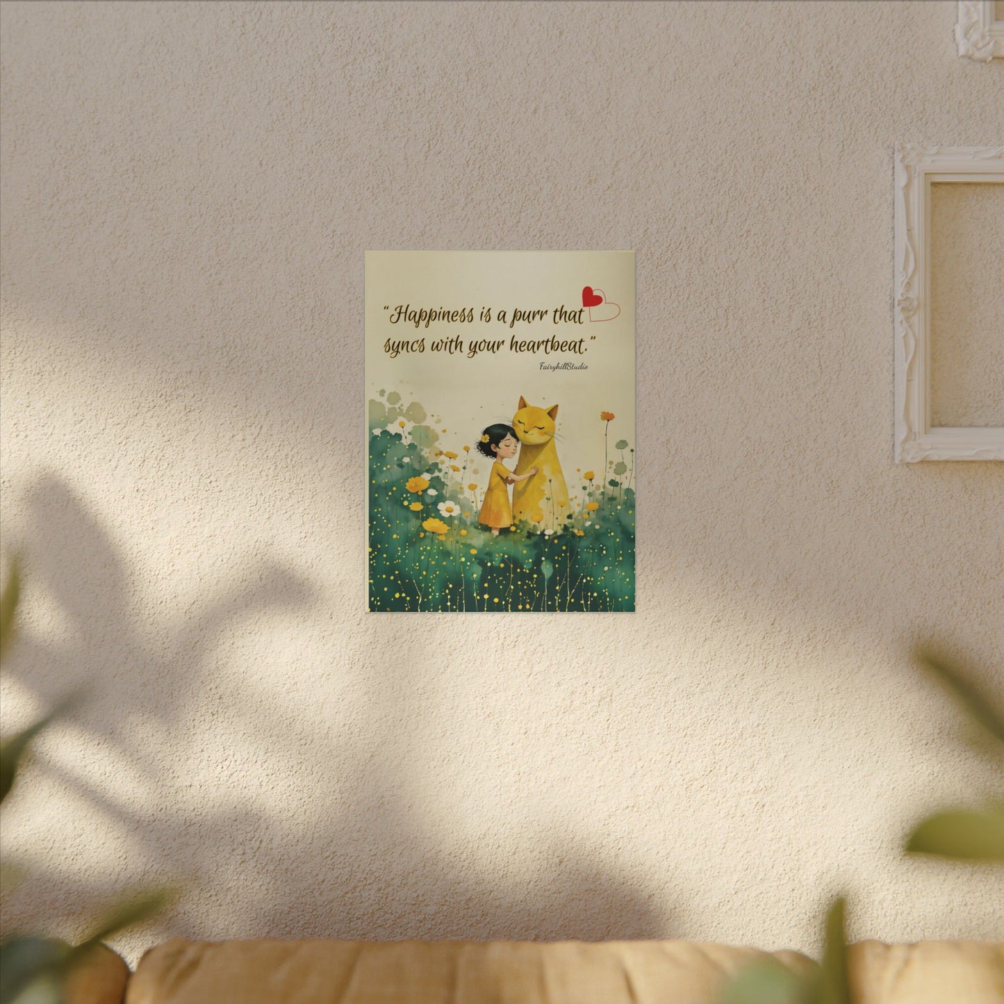 Whimsical Canvas Art Print, Syncs with Your Heartbeat Decor, Cat and Girl Illustration, Home & Kids Room Decor, For Cat Lovers