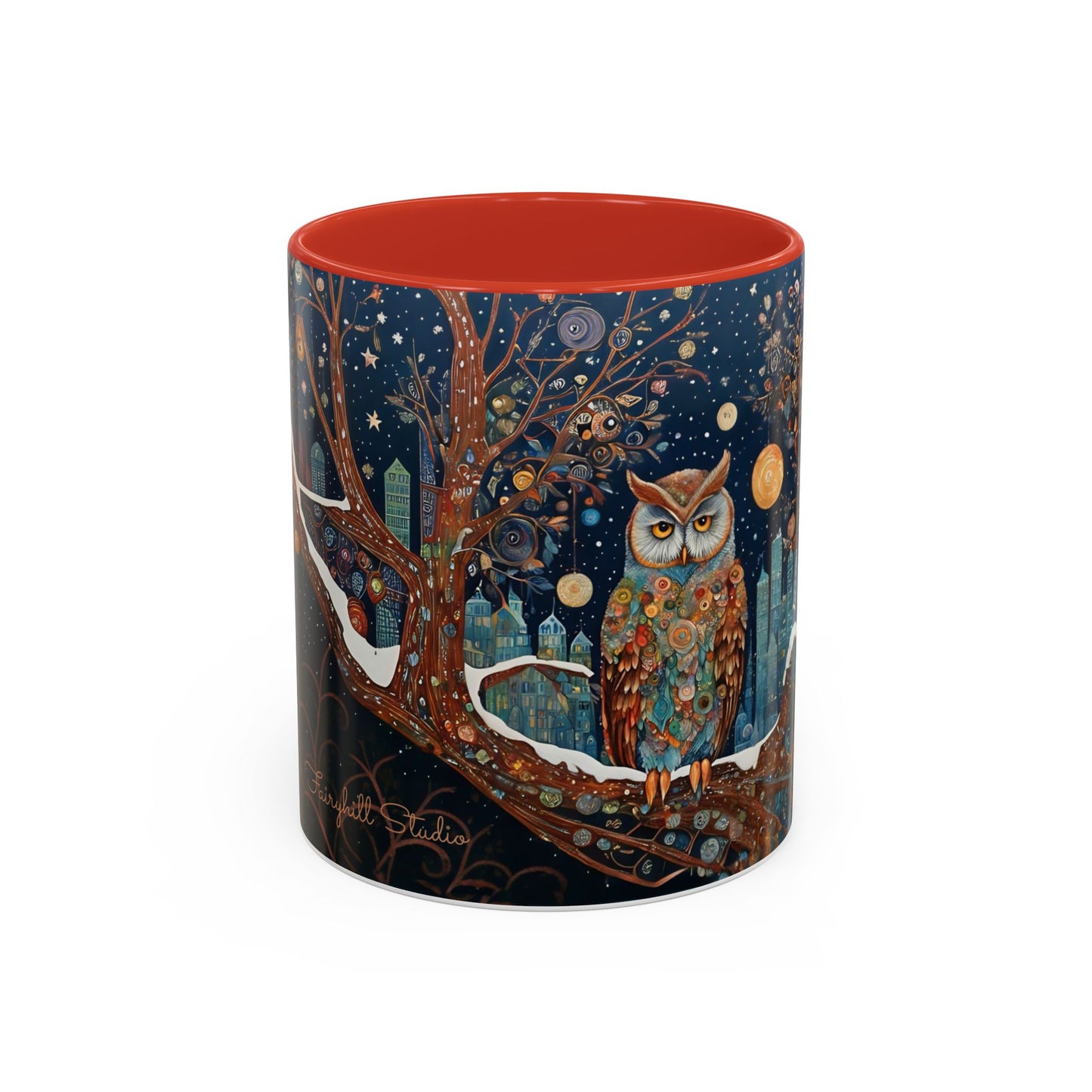 Accent Boho Style Night Owl Mug on a Snowy New York Night Coffee Mug (11, 15oz)