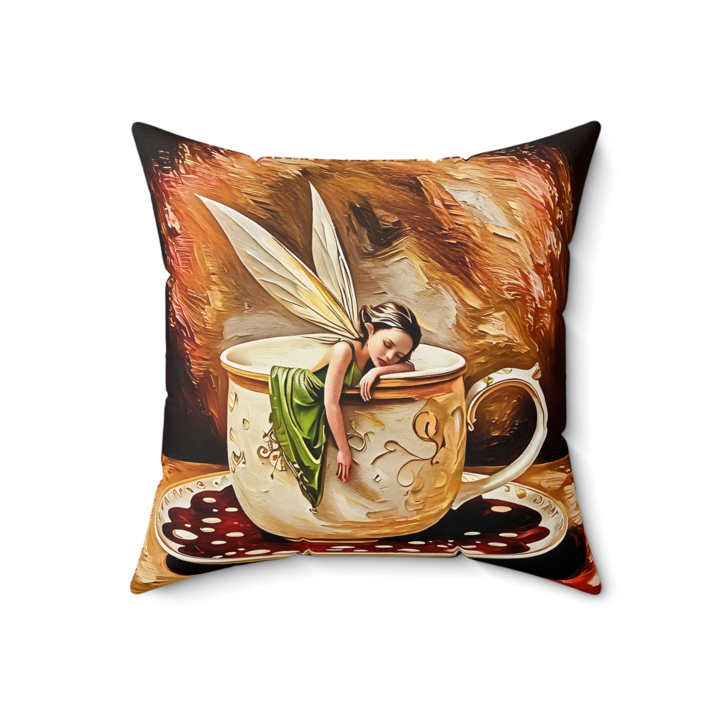 Square Pillow - Coffee Cup Fairy Pillow Art by Fairyhill Studio
