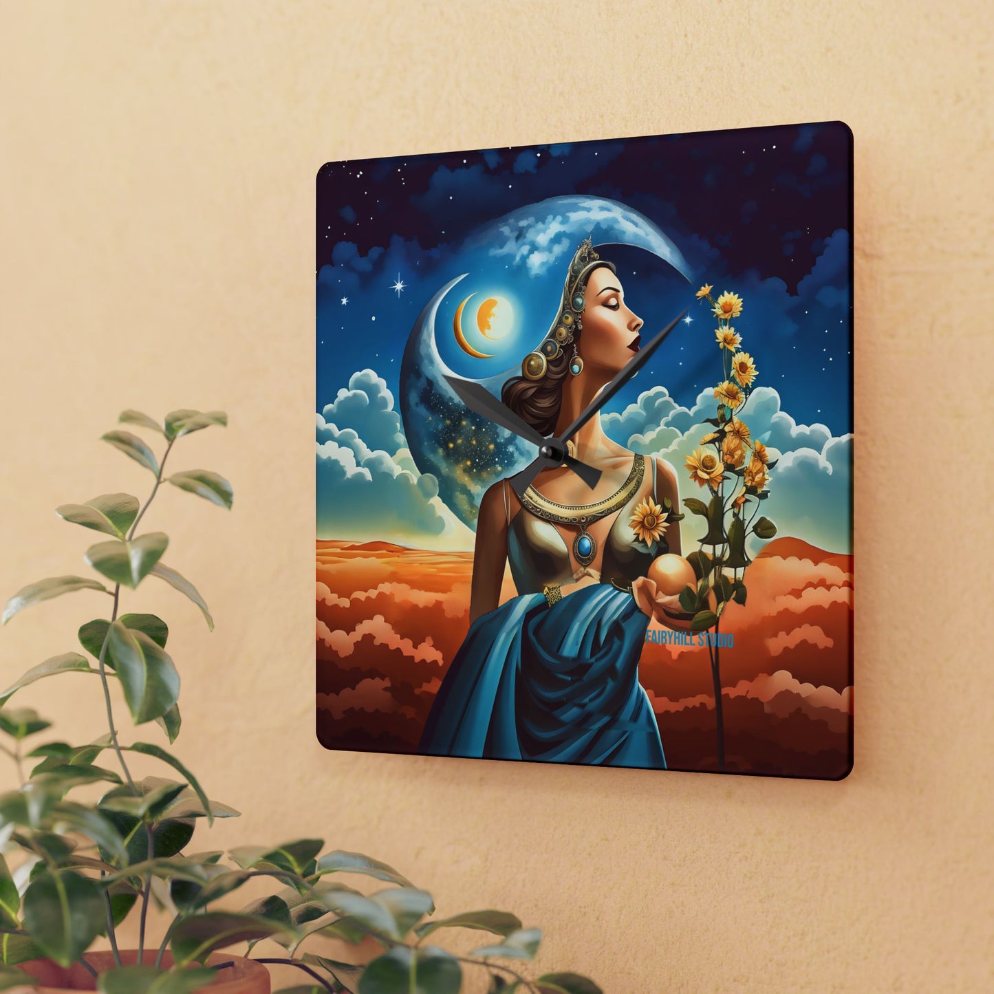 Acrylic Wall Clock Sun,Moon and Stars /Art