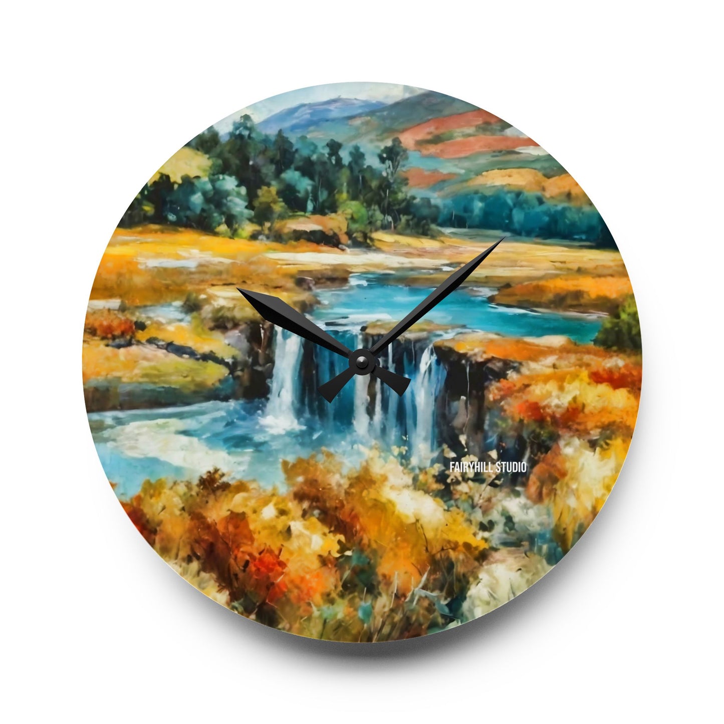 Wall Clock - Village by the Pond Watercolor Art Design