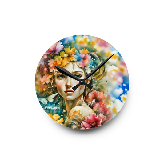 Wall Clock -Lady with Flowers art Acrylic Wall Clock
