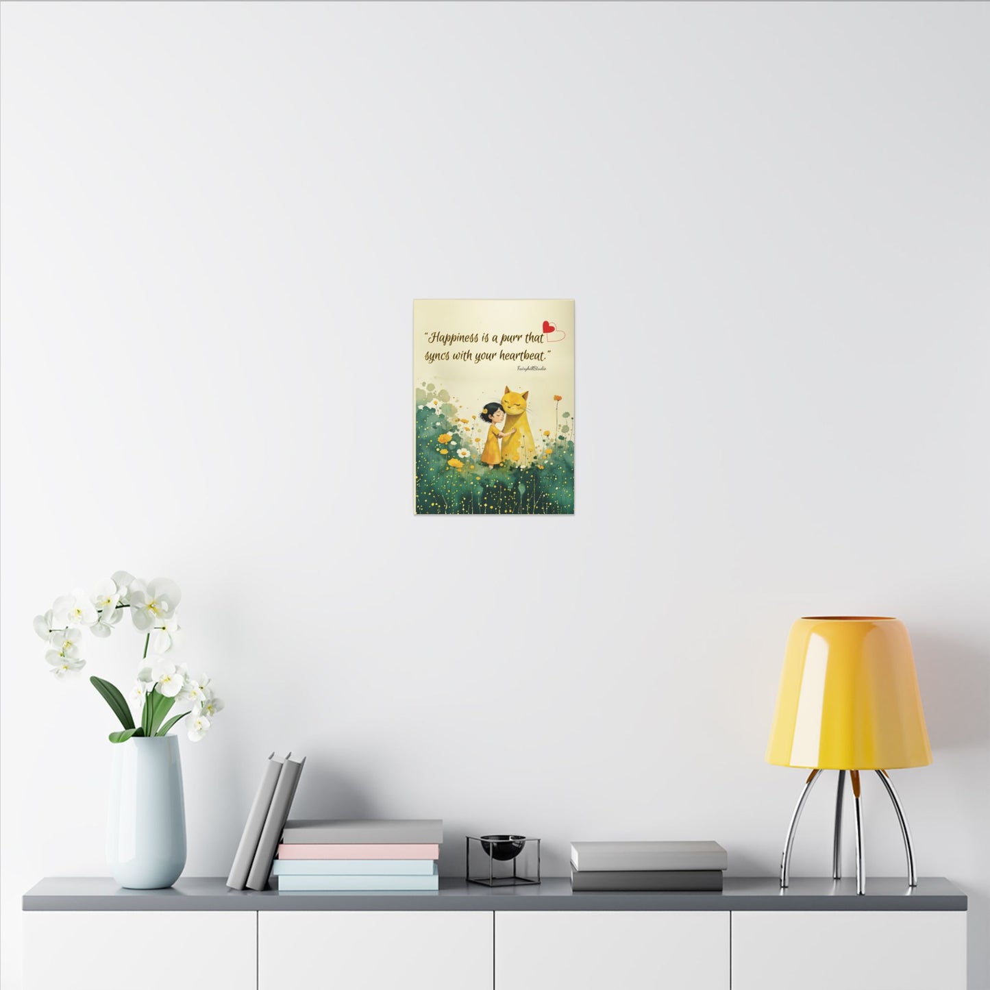 Whimsical Canvas Art Print, Syncs with Your Heartbeat Decor, Cat and Girl Illustration, Home & Kids Room Decor, For Cat Lovers